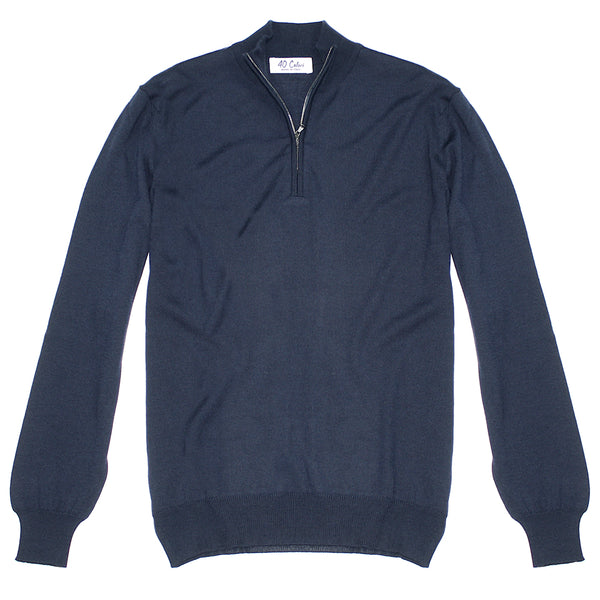 Dark Navy Italian Merino Wool 1/4 Zip Pullover by 40 Colori Italy