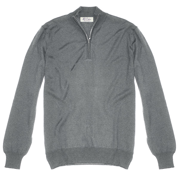 London Grey Italian Merino Wool 1/4 Zip Pullover by 40 Colori Italy