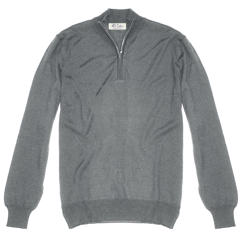 London Grey Italian Merino Wool 1/4 Zip Pullover by 40 Colori Italy