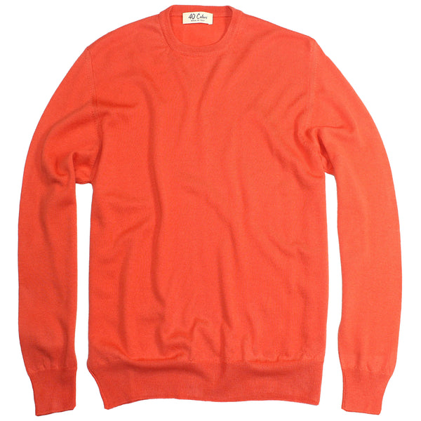 Safety Orange Italian Lt Weight Merino Crewneck Sweater by 40Colori Italy