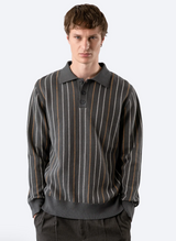 Far Afield "Pennon" Grey Striped L/S Polo