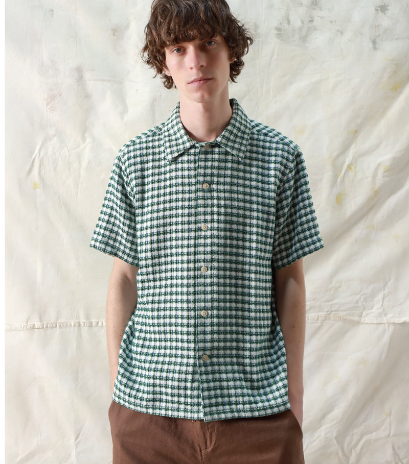 Tropical Green "Busey" Dobby Check Short Sleeve Shirt by Far Afield