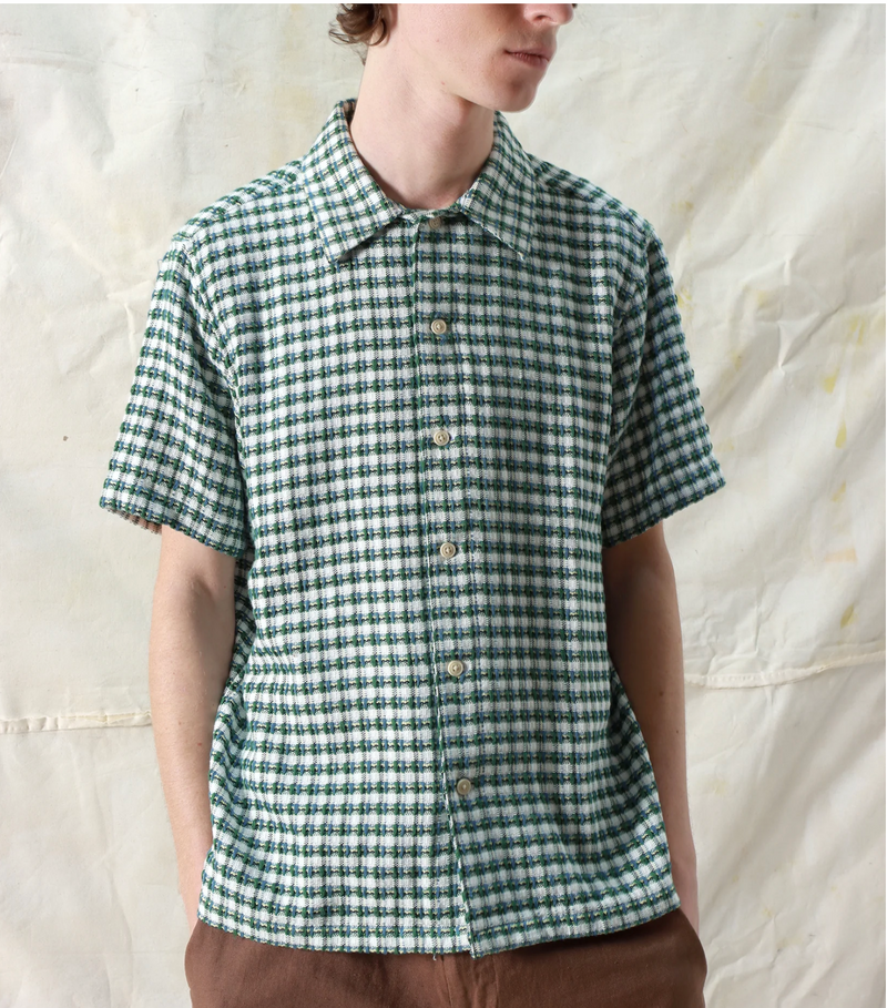 Tropical Green "Busey" Dobby Check Short Sleeve Shirt by Far Afield