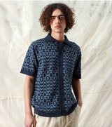 Navy / Iris Blue "Zigger" Cardigan Polo by Far Afield