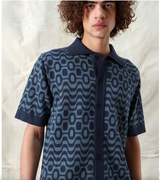 Navy / Iris Blue "Zigger" Cardigan Polo by Far Afield