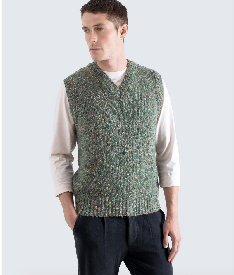 Grey Multi Fleck "Pinto" Knit Vest by Far Afield