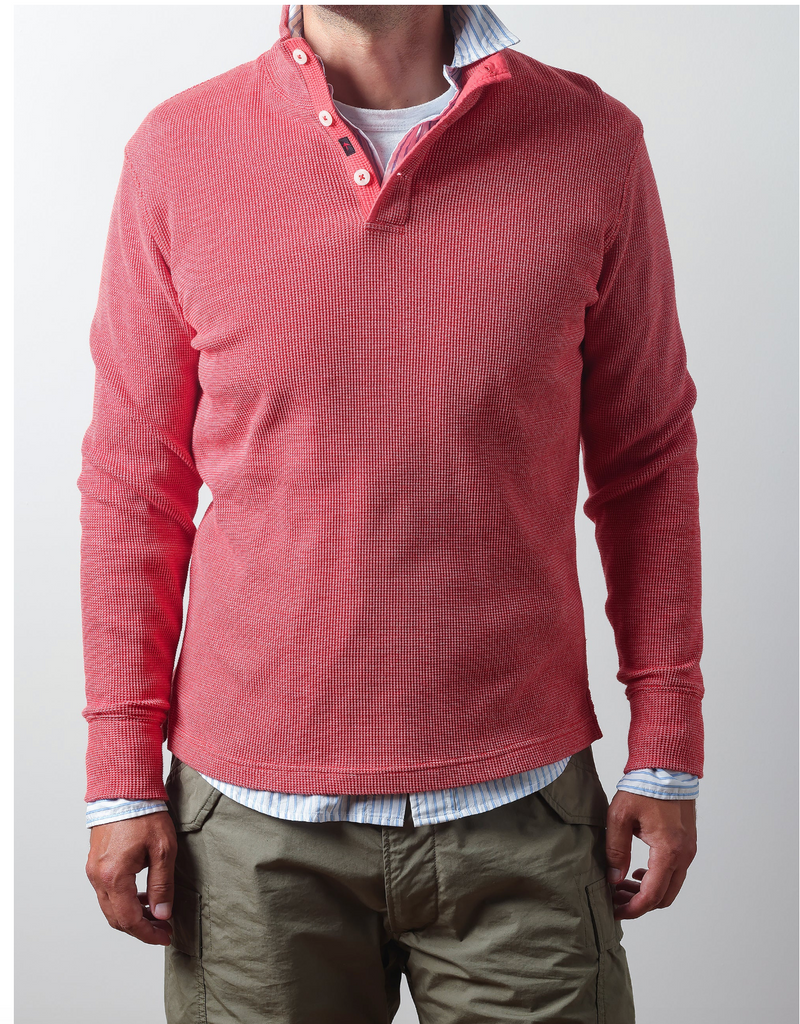 Lt Marine Bi-Waffle Cotton Mock by Relwen