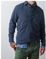 Sky Blue / White Stripe L/S Cotton Mariner Polo by Relwen