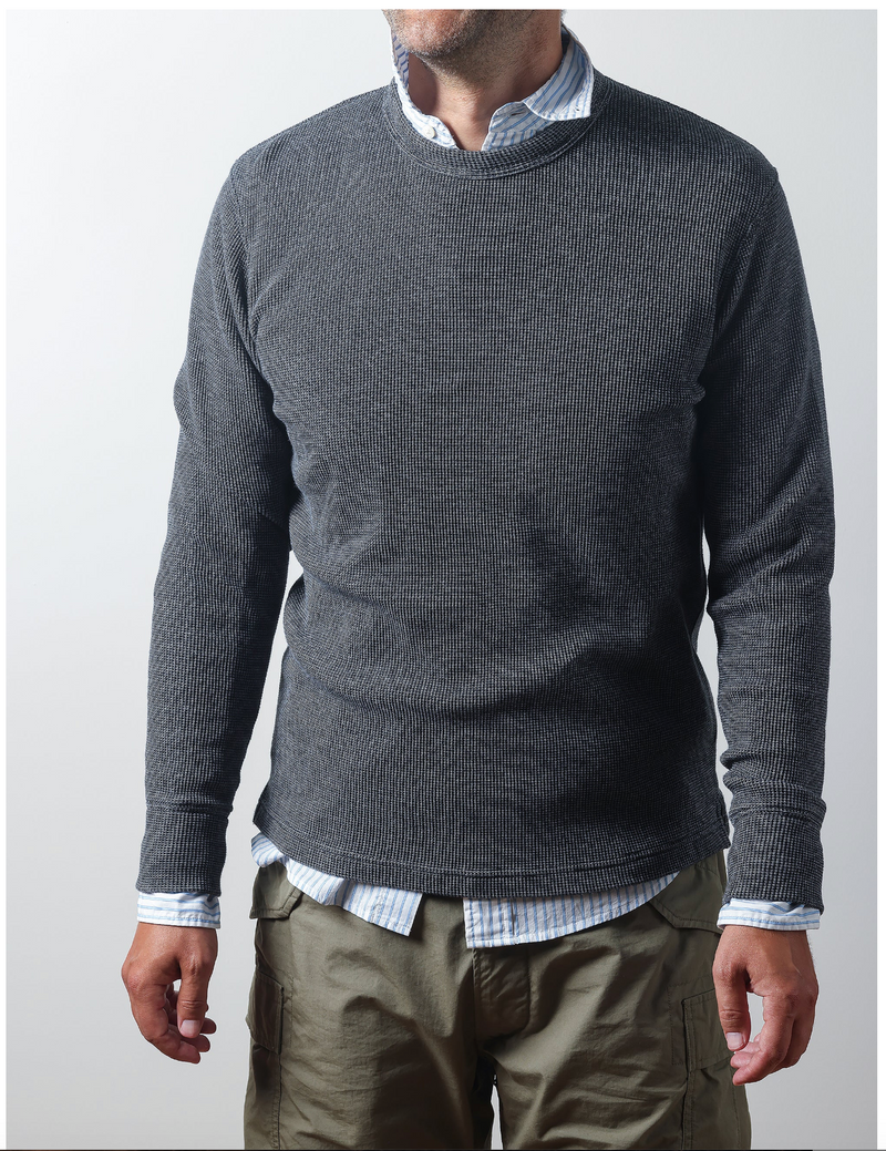 Lt Marine Bi-Waffle Cotton Crew by Relwen