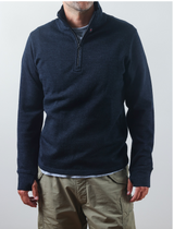 Dark Heather Navy  Wool / Cotton Quarter-Zip by Relwen