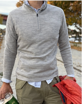 Dark Heather Navy  Wool / Cotton Quarter-Zip by Relwen