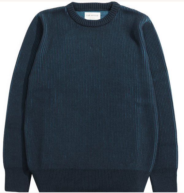 Contrasting Navy / Blue  Ribbed Knit Crewneck Sweater by Far Afield
