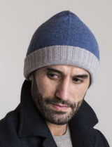 40 Colori Reversible Navy / Yellow Cashmere Wool Beanie