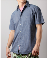 Navy Tick Half-Sleeve Blues Shirt by Relwen