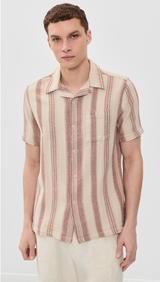Sand / Red Slub Stripe "Selleck" Shirt by Far Afield