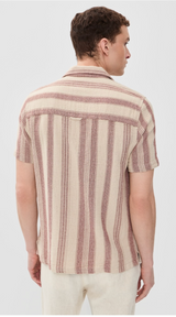 Sand / Red Slub Stripe "Selleck" Shirt by Far Afield