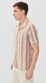Sand / Red Slub Stripe "Selleck" Shirt by Far Afield