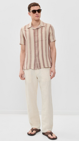 Sand / Red Slub Stripe "Selleck" Shirt by Far Afield