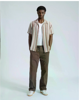 Sand / Red Slub Stripe "Selleck" Shirt by Far Afield