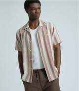 Sand / Red Slub Stripe "Selleck" Shirt by Far Afield