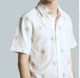 White/ Green Embroidered "Sunseeker" Shirt by Far Afield