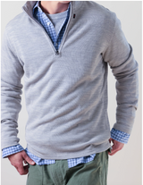 Relwen Lt Blue Marl Wool Cotton 1/4 Zip