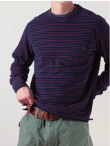 Relwen Navy / Red Stripe Ringspun L/S Pocket Tee