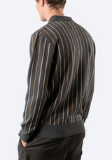 Far Afield "Pennon" Grey Striped L/S Polo