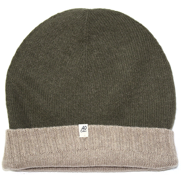 40 Colori Reversible Army / Beige Cashmere & Merino Wool Knit Beanie