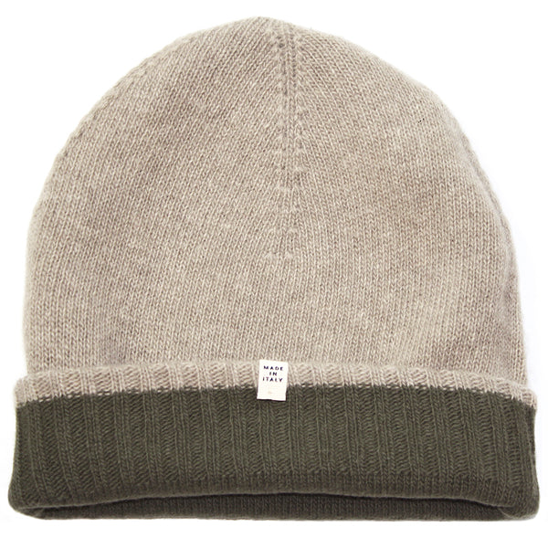 40 Colori Reversible Army / Beige Cashmere & Merino Wool Knit Beanie