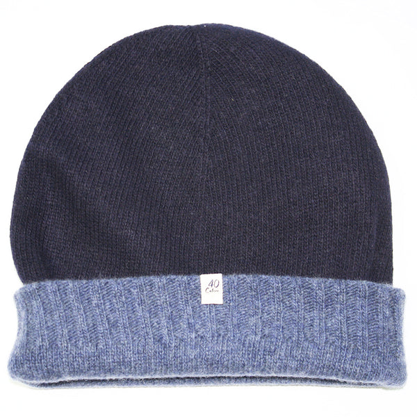 Reversible Navy /Denim Cashmere Merino Beanie by 40 Colori