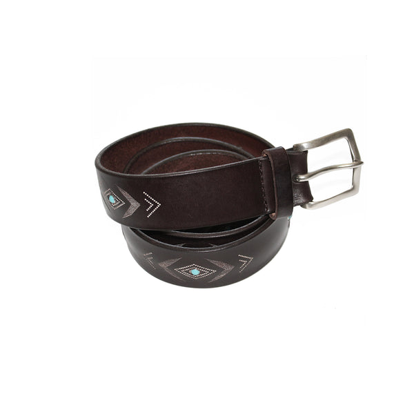 Drk Brown Gaucho Belt / Faux Turquoise Cabochons by Orciani Italy