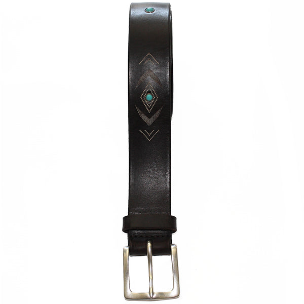 Drk Brown Gaucho Belt / Faux Turquoise Cabochons by Orciani Italy