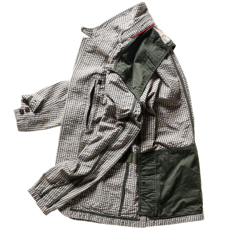 Sand / Grey Seersucker Stripe Tropical Trap Blazer by Relwen