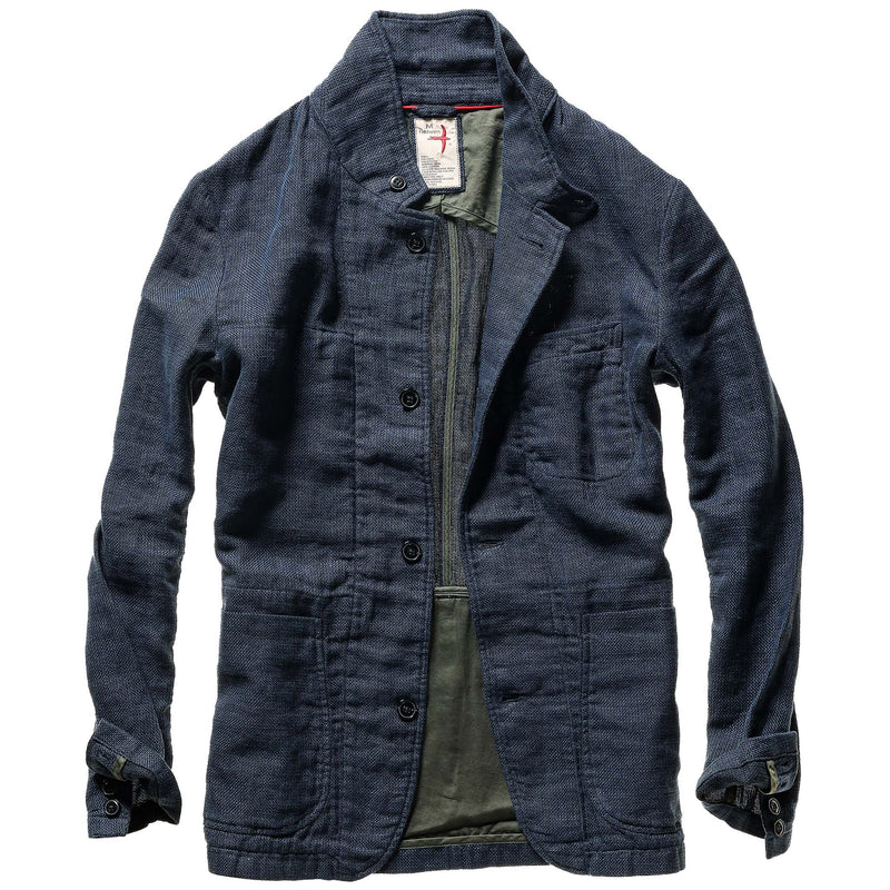 Navy Linen Basketweave Tropical Trap Blazer by Relwen