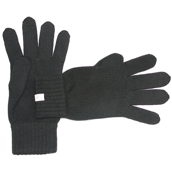 Black Flat Knit Merino Wool Gloves by 40Colori Italy