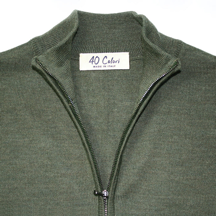 Olive Italian Merino 1/4 zip Pullover by 40Colori Italy