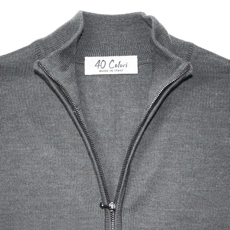 London Grey Italian Merino Wool 1/4 Zip Pullover by 40 Colori Italy