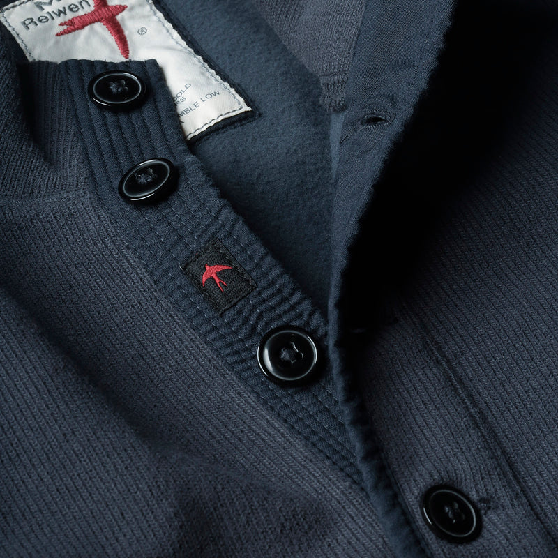 Navy Ribbed Thermal Button Mock by Relwen