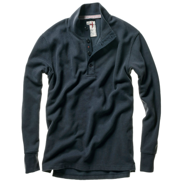 Navy Ribbed Thermal Button Mock by Relwen