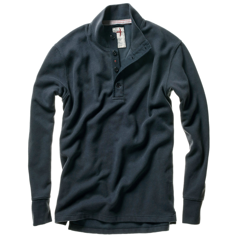 Navy Ribbed Thermal Button Mock by Relwen