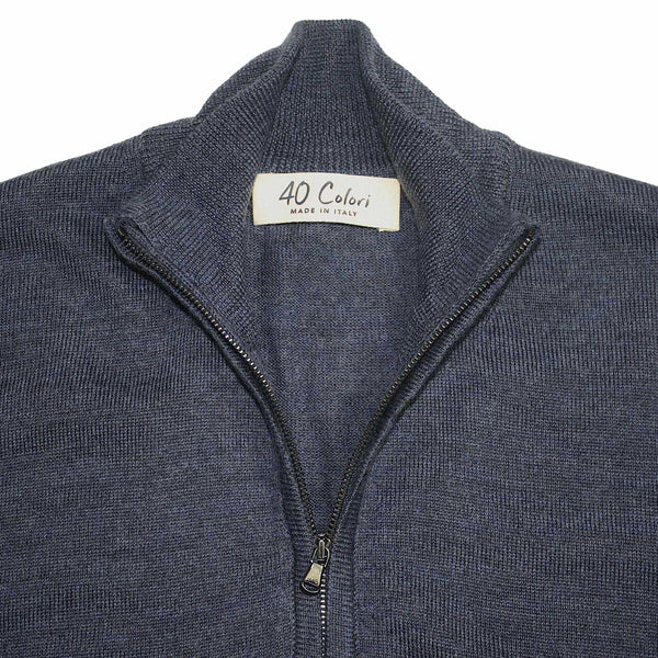 Night Blue Italian Lt Weight Merino 1/4 zip Sweater by 40Colori