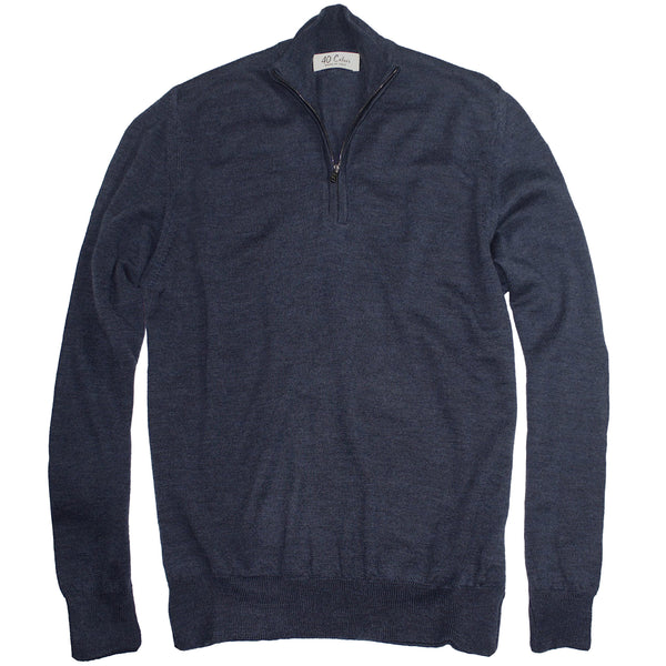 Night Blue Italian Lt Weight Merino 1/4 zip Sweater by 40Colori