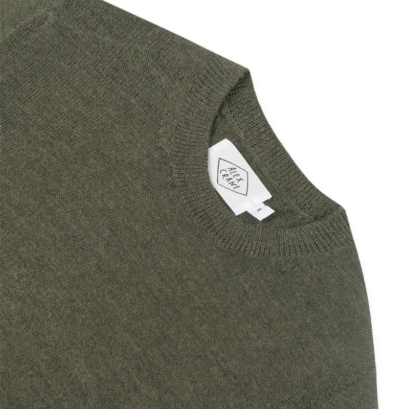 Alex Crane Heathered Pine Italian Merino Wool Crewneck "Campo" Sweater