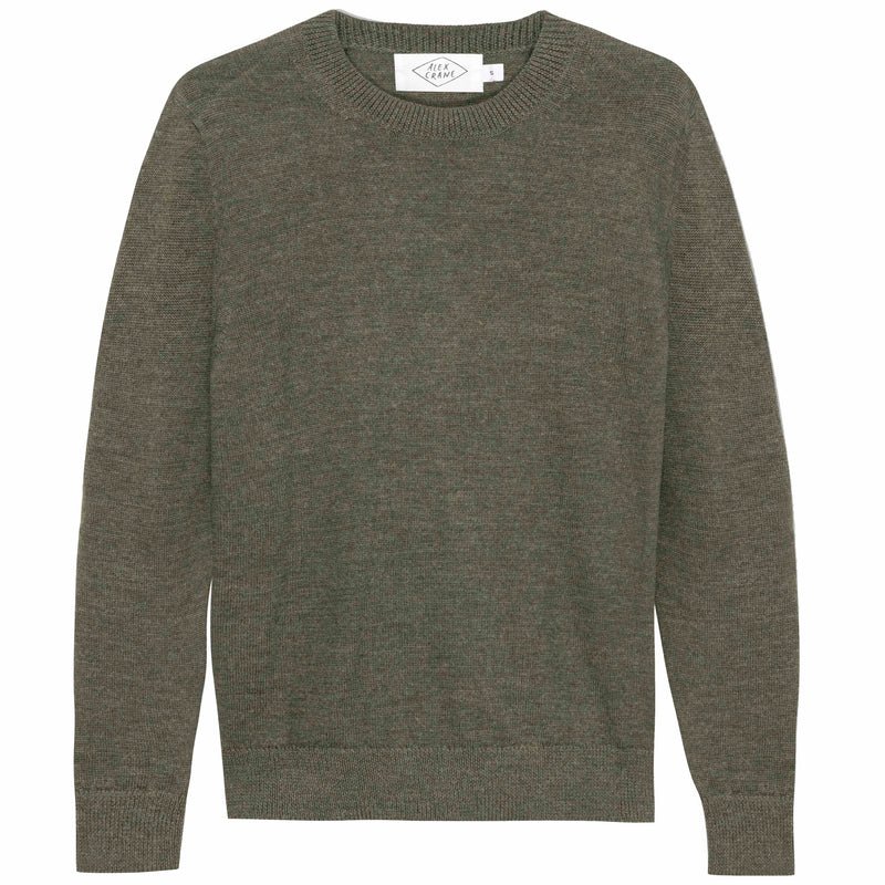 Alex Crane Heathered Pine Italian Merino Wool Crewneck "Campo" Sweater