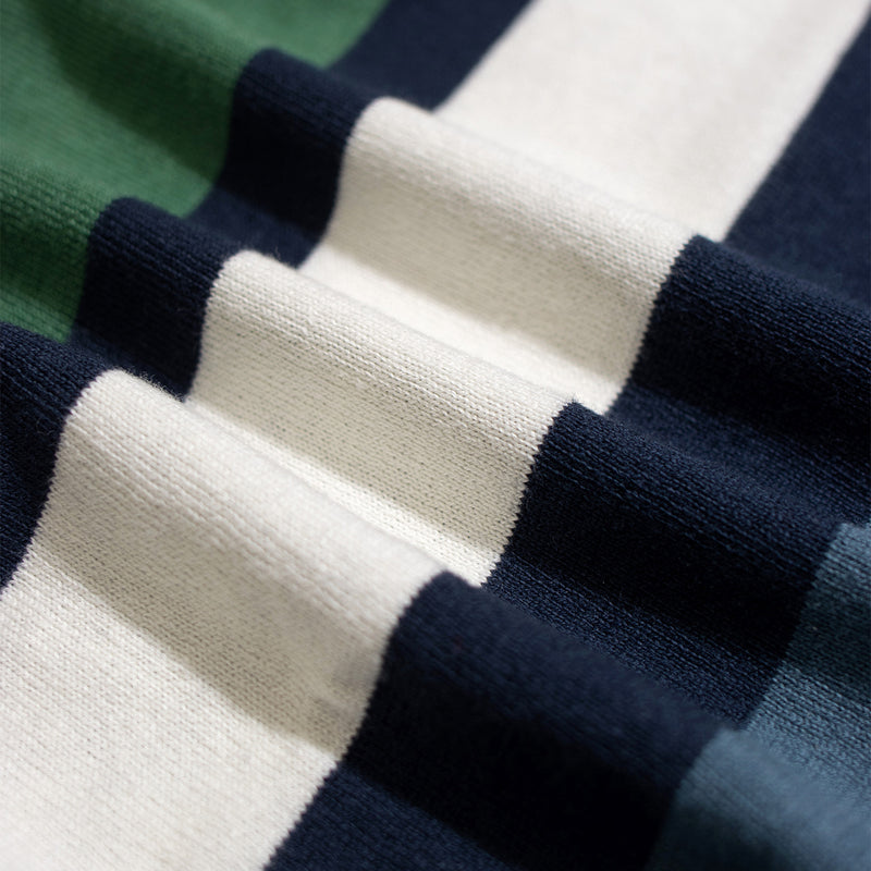 Neto Stripe Navy Iris /Green "Velzy" Cardigan Knit Polo by Far Afield