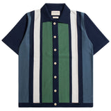 Neto Stripe Navy Iris /Green "Velzy" Cardigan Knit Polo by Far Afield