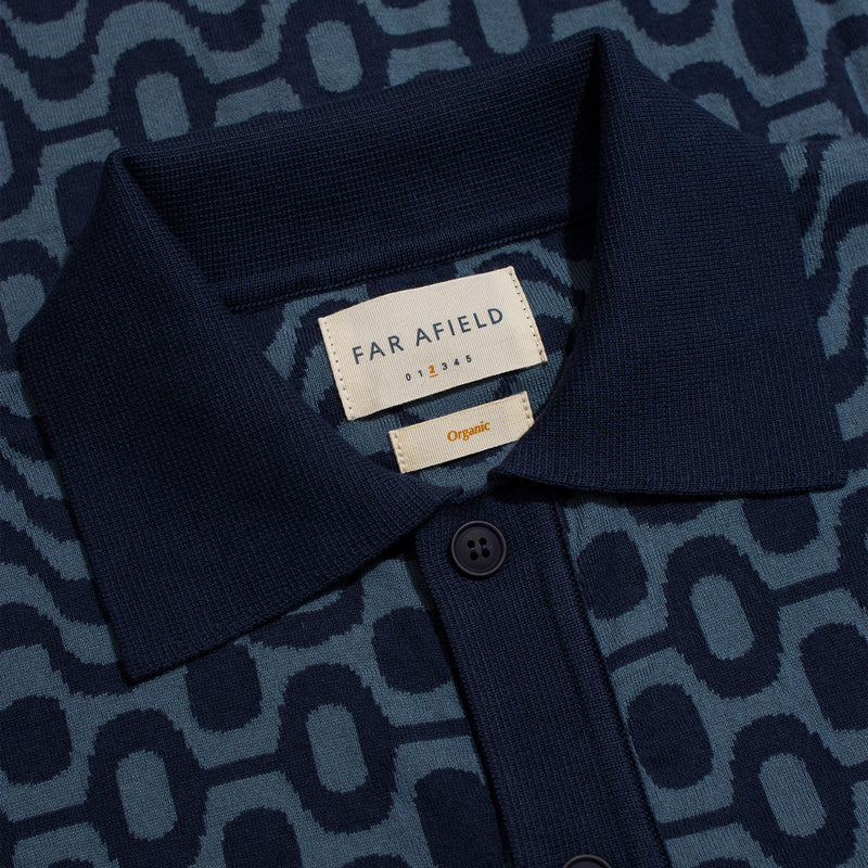 Navy / Iris Blue "Zigger" Cardigan Polo by Far Afield