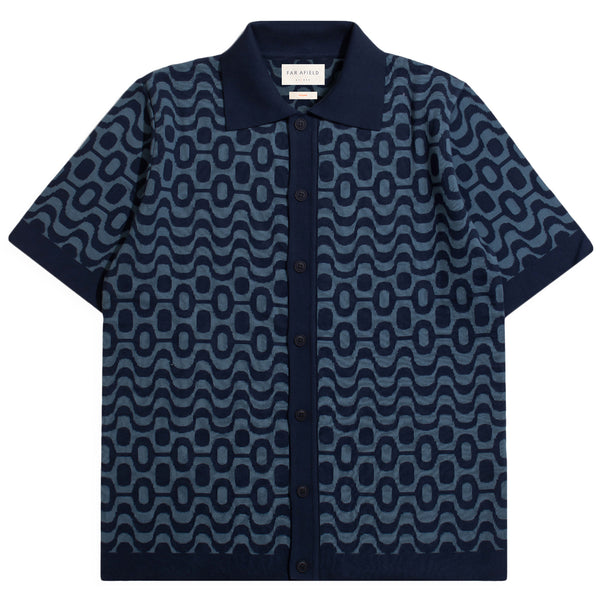 Navy / Iris Blue "Zigger" Cardigan Polo by Far Afield