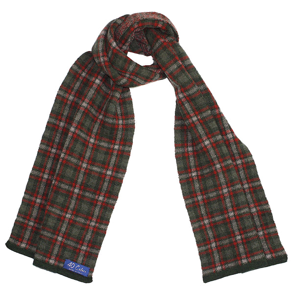 Green / Red Tartan Plaid Merino Wool Scarf by 40 Colori